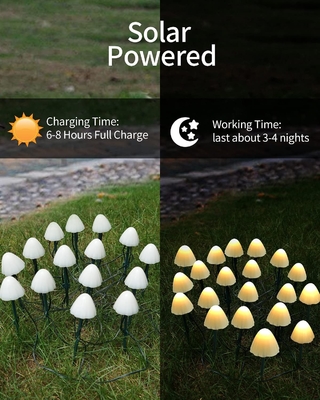 2700K IP55 Solar Powered LED String Lights / Mushroom Solar Garden Lights Wedding Festive Decoration