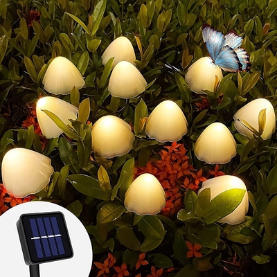 2700K IP55 Solar Powered LED String Lights / Mushroom Solar Garden Lights Wedding Festive Decoration