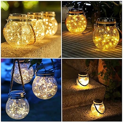 3.7V Garden Hanging Solar Light Outdoor 7 Colors Cracked Glass Ball
