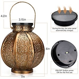 3500K Large Outdoor Solar Lanterns Metal Retro Hanging Solar Lamp