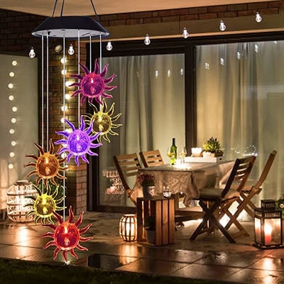 Wind Chime 2700K Solar LED Garden Lights Sun Shape Decorative Light