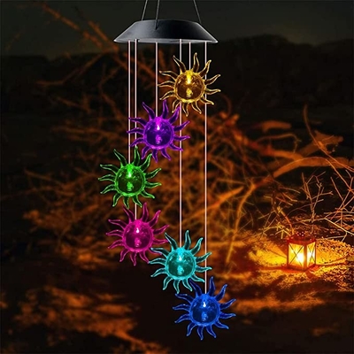 Wind Chime 2700K Solar LED Garden Lights Sun Shape Decorative Light