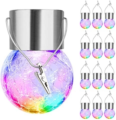 Outdoor Decorative Cracked Glass Ball Light Solar Waterproof Ball Light With Handle