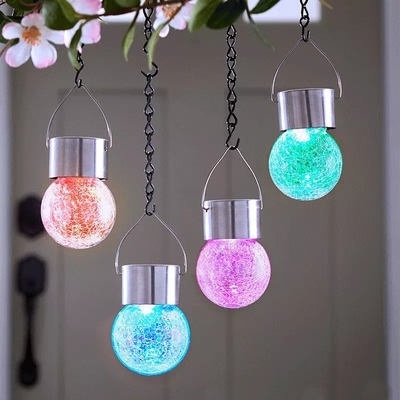 Outdoor Decorative Cracked Glass Ball Light Solar Waterproof Ball Light With Handle