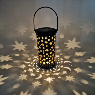 Iron Hollow Solar Lanterns For Outside Star Moon Retro Light Terrace Path Decoration IP66