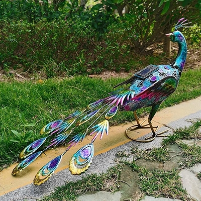 Outdoor Solar Metal Peacock Statue solar powered craft lights Backyard Party Wedding Decor