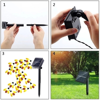Solar Powered Honey Bee Fairy String Lights 20 LEDs For Outdoor Garden