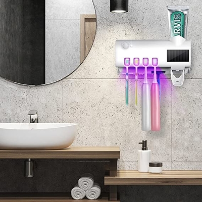 Bathroom Solar Energy UV Toothbrush Holder Toothpaste Dispenser Multi Function