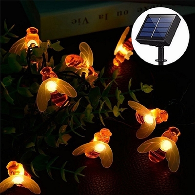 20LED Honey Bee Solar String Lights Outdoor Waterproof Warm White For Garden Decorations