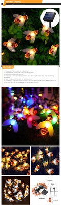 20LED Honey Bee Solar String Lights Outdoor Waterproof Warm White For Garden Decorations