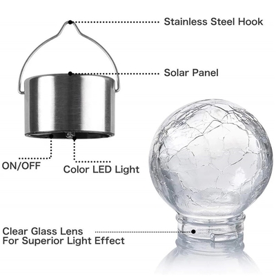 IP65 Solar Crackle Light Waterproof Decoration Glass Ball Chandelier